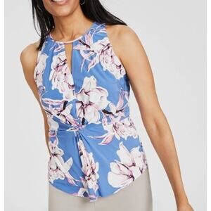 INC International Concepts Women's Twist-Front Keyhole Top Blue Floral Size XXL